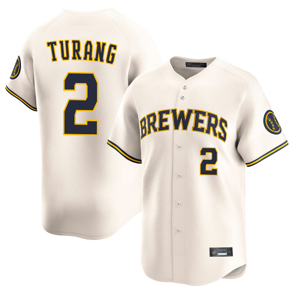 CAdoa M.Brewers #2 Brice Turang Player Cream Home Limited Game Stitched Jerseys