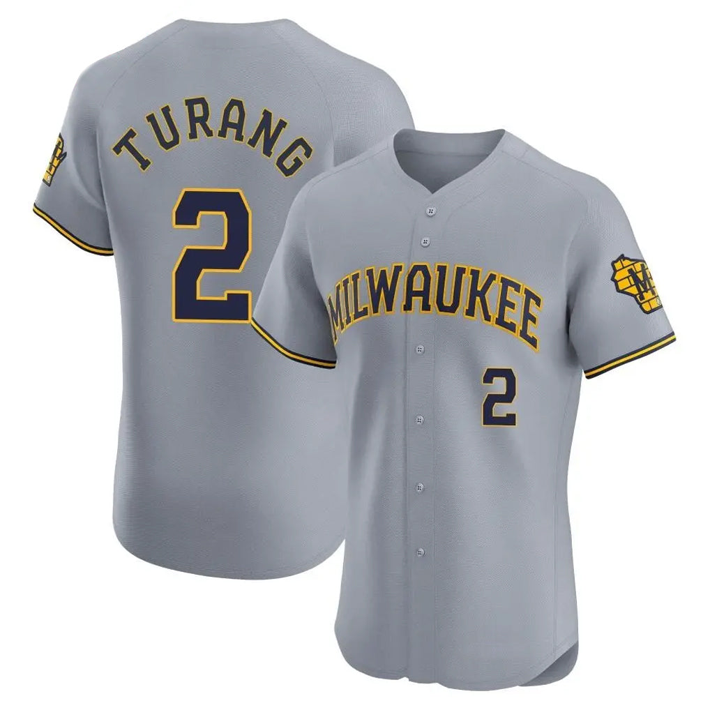 CAdoa M.Brewers #2 Brice Turang Player Gray Home Limited Elite Stitched Jerseys