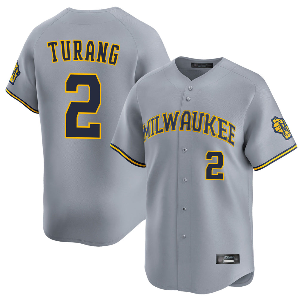 CAdoa M.Brewers #2 Brice Turang Player Gray Home Limited Stitched Jerseys