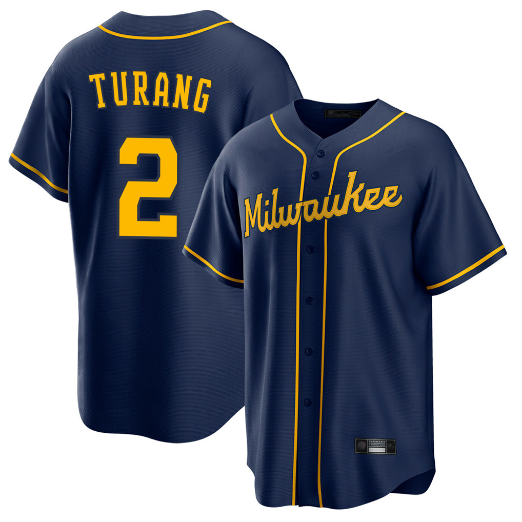 CAdoa M.Brewers #2 Brice Turang Player Navy Home Game Stitched Jerseys