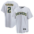 CAdoa M.Brewers #2 Brice Turang Player White Stripes Home Game Stitched Jerseys