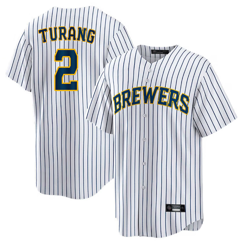 CAdoa M.Brewers #2 Brice Turang Player White Stripes Home Game Stitched Jerseys