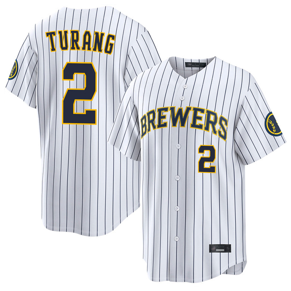 CAdoa M.Brewers #2 Brice Turang Player White Stripes Home Limited Game Stitched Jerseys