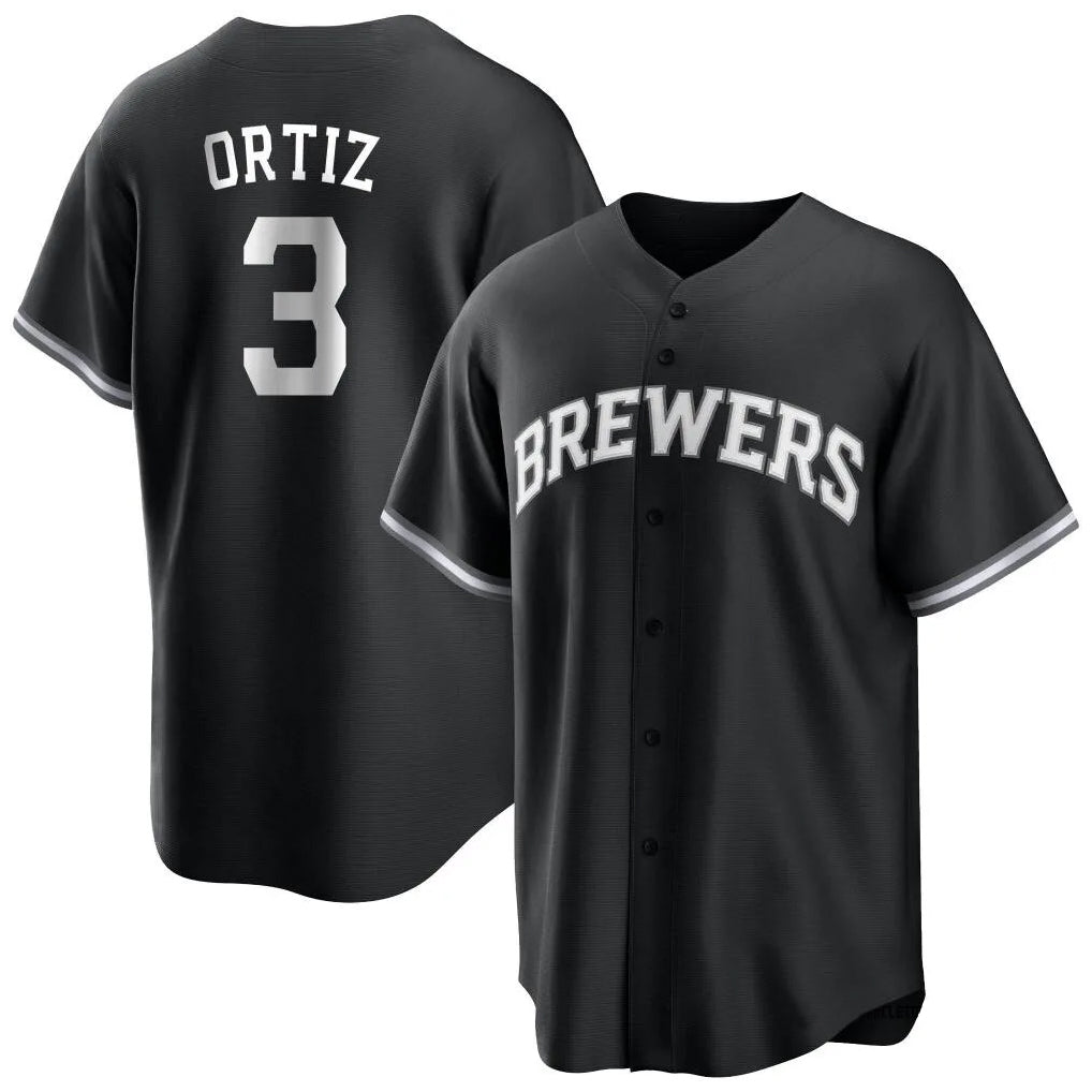 CAdoa M.Brewers #3 Joey Ortiz Player Black Game Home Stitched Jerseys