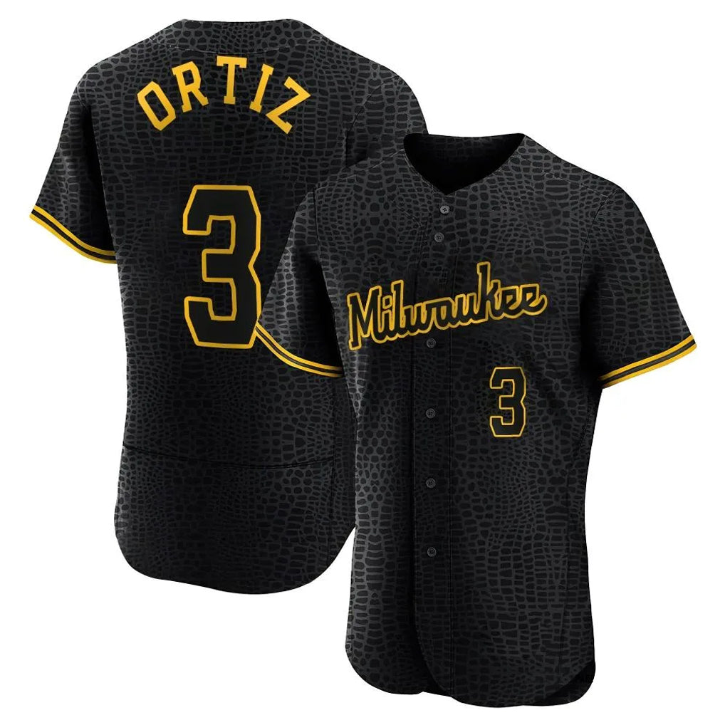 CAdoa M.Brewers #3 Joey Ortiz Player Black Snake Skin City Home Limited Elite Stitched Jerseys