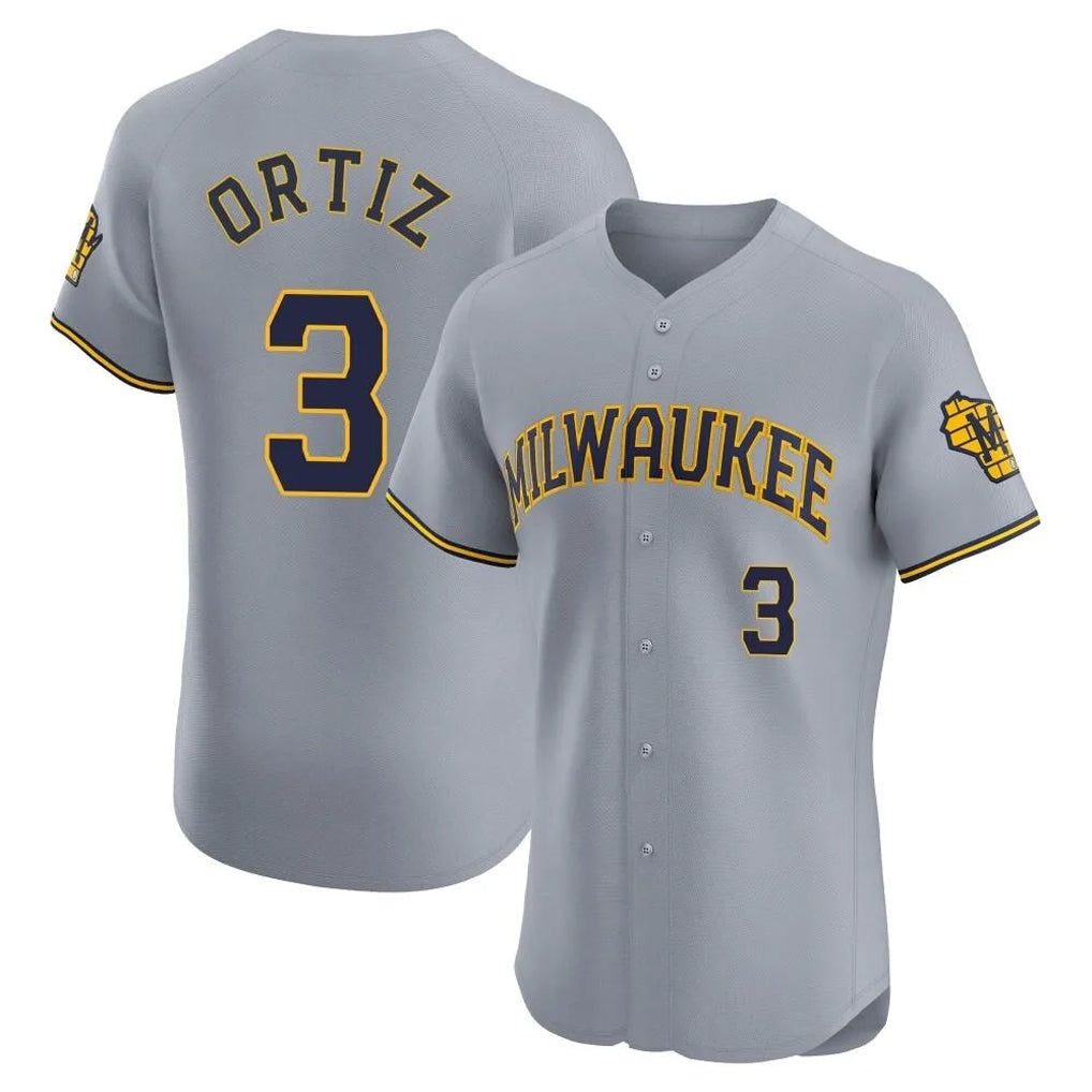 CAdoa M.Brewers #3 Joey Ortiz Player Gray Home Limited Elite Stitched Jerseys