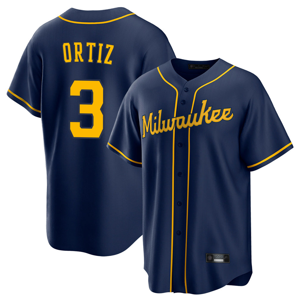CAdoa M.Brewers #3 Joey Ortiz Player Navy Home Game Stitched Jerseys