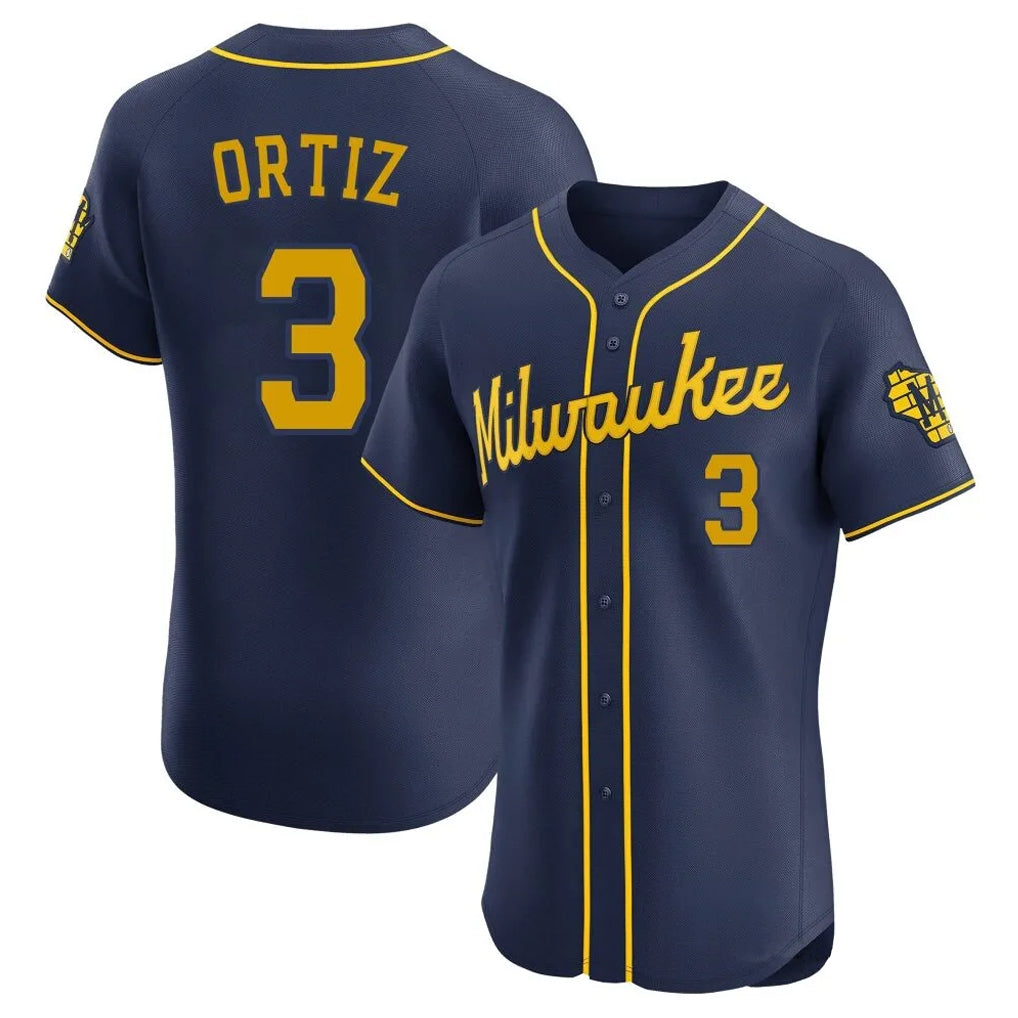 CAdoa M.Brewers #3 Joey Ortiz Player Navy Home Limited Elite Stitched Jerseys