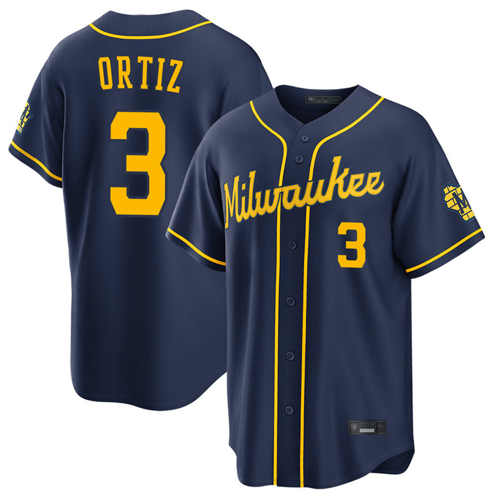 CAdoa M.Brewers #3 Joey Ortiz Player Navy Home Stadium Game Stitched Jerseys