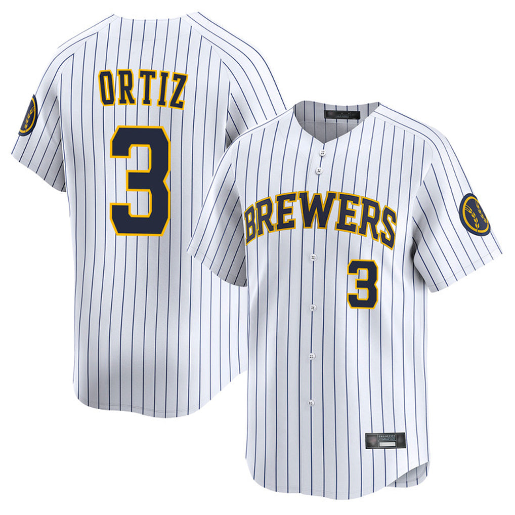 CAdoa M.Brewers #3 Joey Ortiz Player White Stripes Home Limited Game Stitched Jerseys