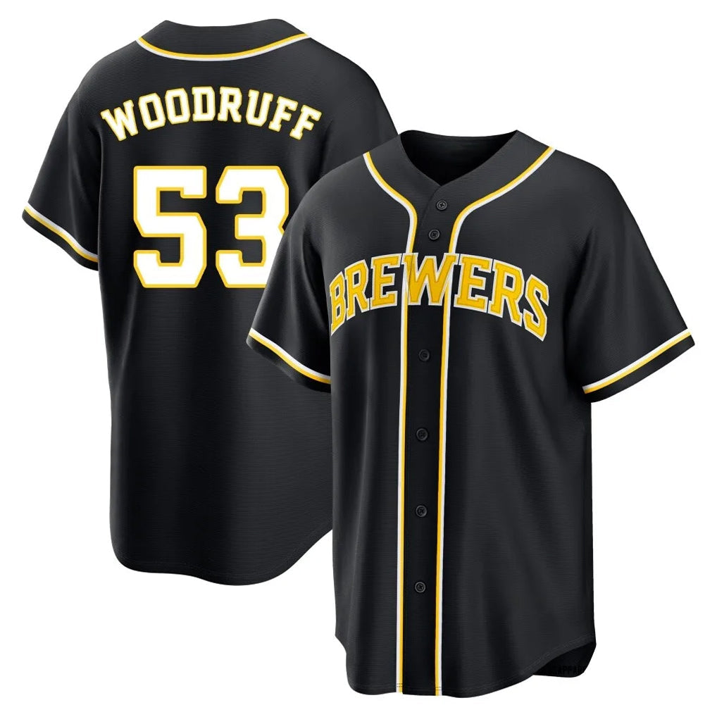 CAdoa M.Brewers #53 Brandon Woodruff Player Black Fashion Out Home Game Stitched Jerseys