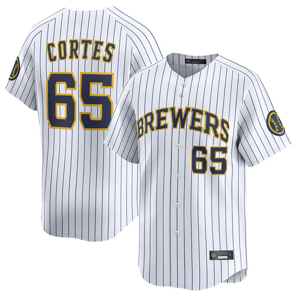 CAdoa M.Brewers #65 Nestor Cortes Player White Stripes Home Limited Game Stitched Jerseys