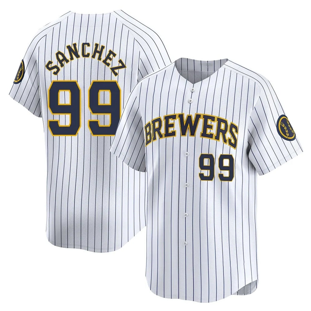 CAdoa M.Brewers #99 Gary Sanchez Player White Stripes Home Game Stitched Jerseys