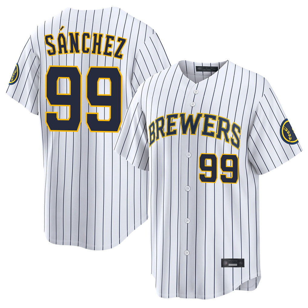 CAdoa M.Brewers #99 Gary Sanchez Player White Stripes Home Limited Game Stitched Jerseys