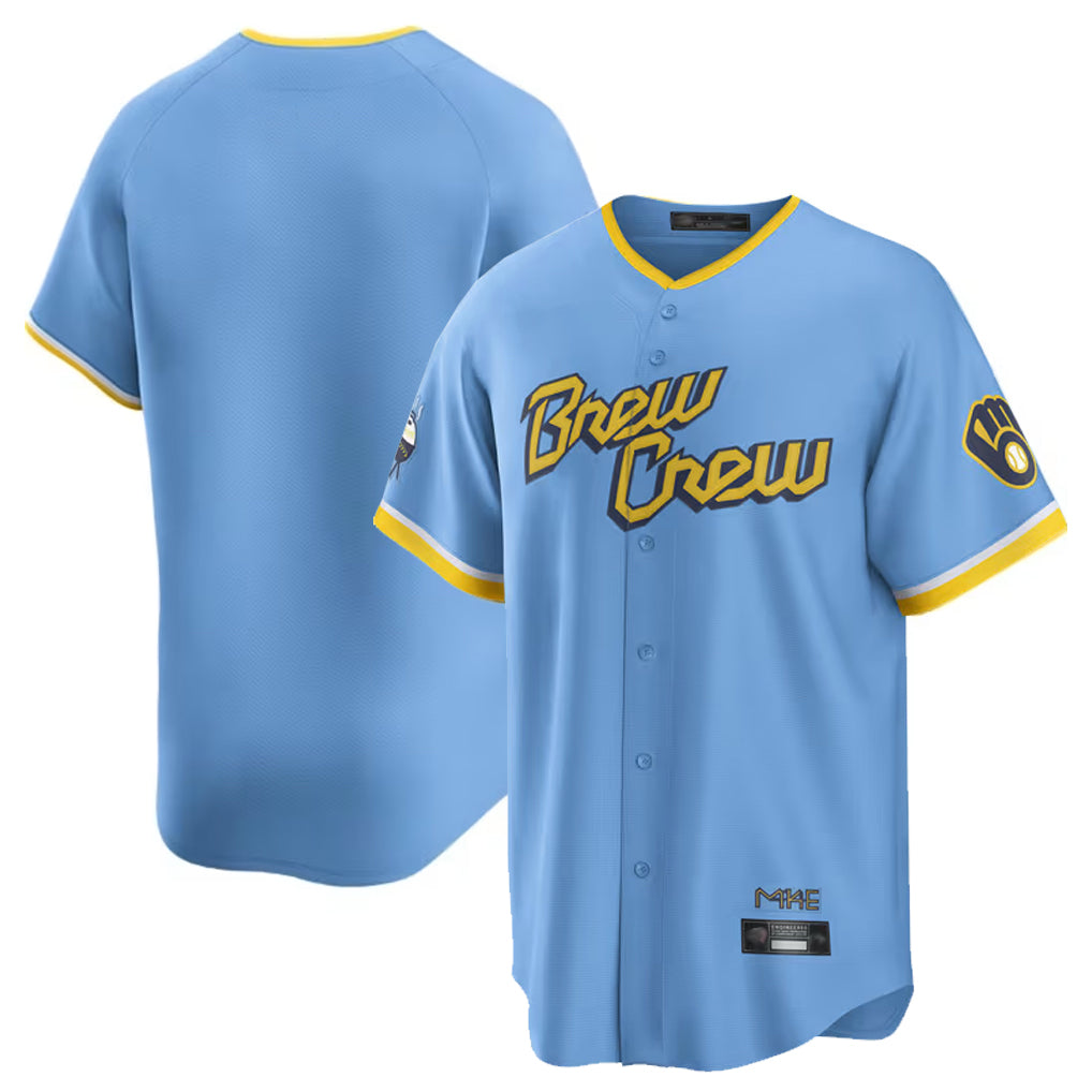 CAdoa M.Brewers Blank Player Light Blue City Connect Home Game Stitched Jerseys