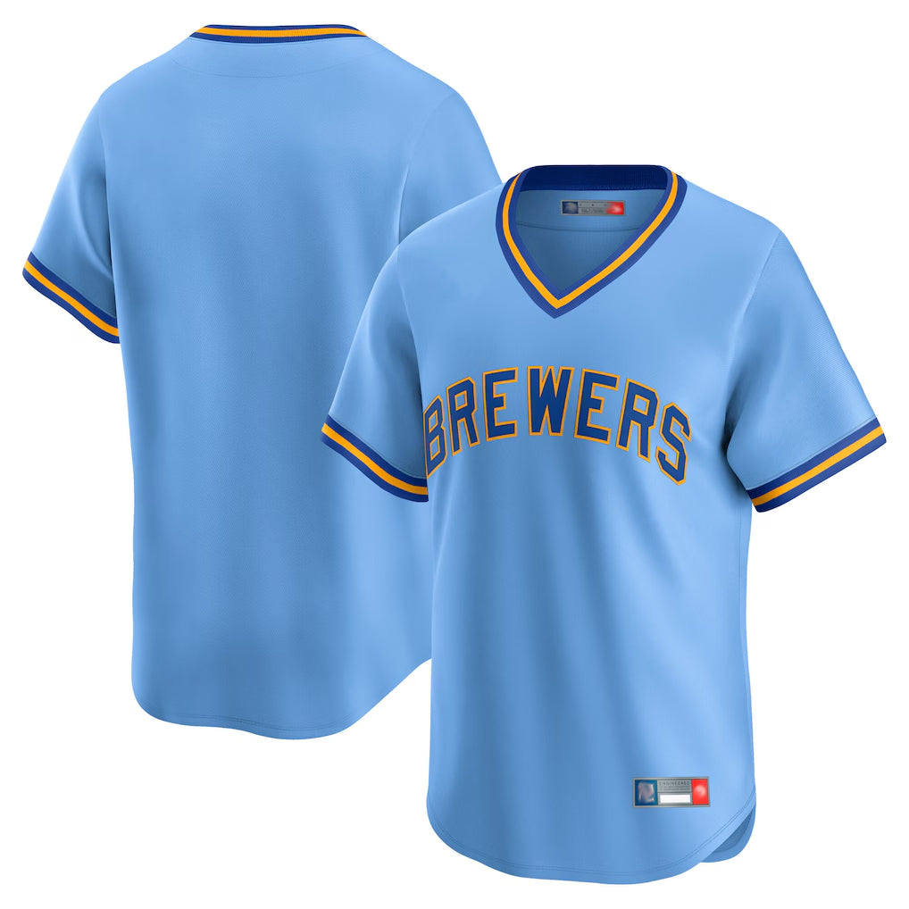 CAdoa M.Brewers Blank Player Light Blue Cooperstown Collection T-shirt Stitched Jerseys