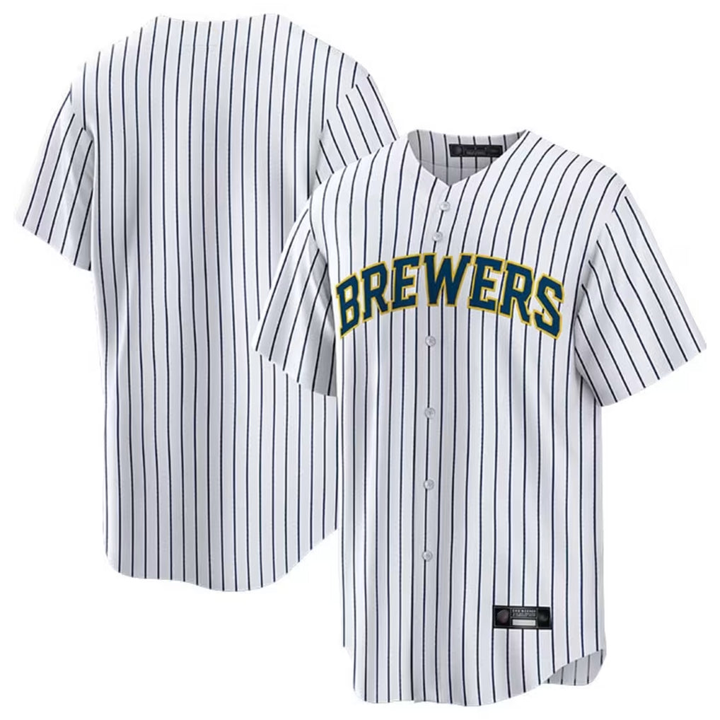 CAdoa M.Brewers Blank Player White Stripes Home Game Stitched Jerseys