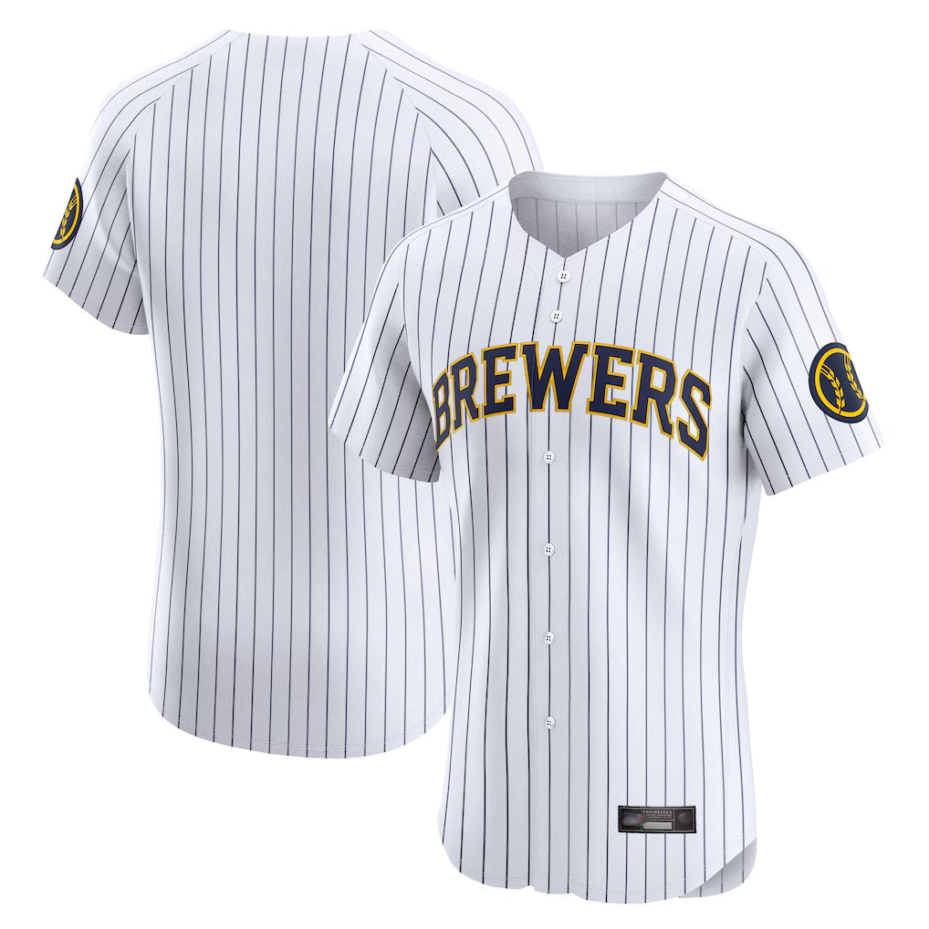 CAdoa M.Brewers Blank Player White Stripes Home Limited Elite Stitched Jerseys