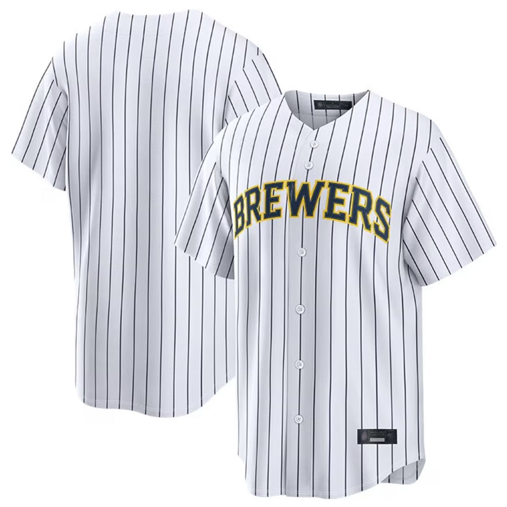 CAdoa M.Brewers Blank Player White Stripes Home Limited Stitched Jerseys
