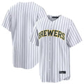 CAdoa M.Brewers Blank Player White Stripes Home Limited Stitched Jerseys