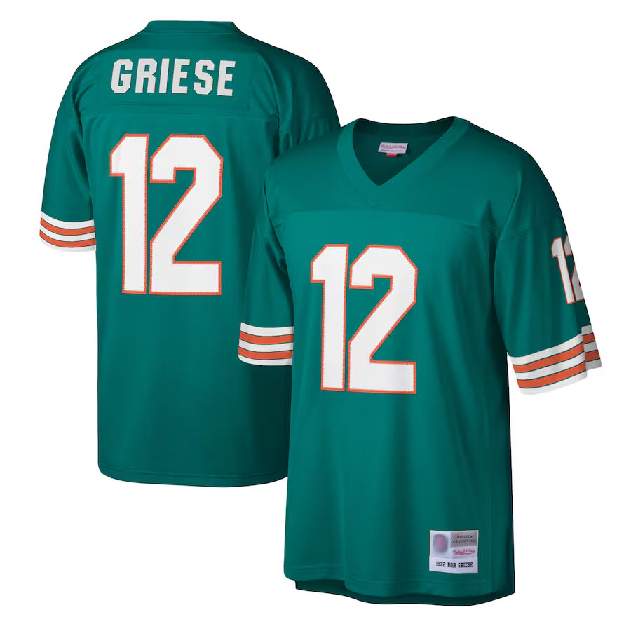 CAdoa M.Dolphins #12 Bob Griese Player Mitchell & Ness Aqua Legacy Replica Stitched Jerseys
