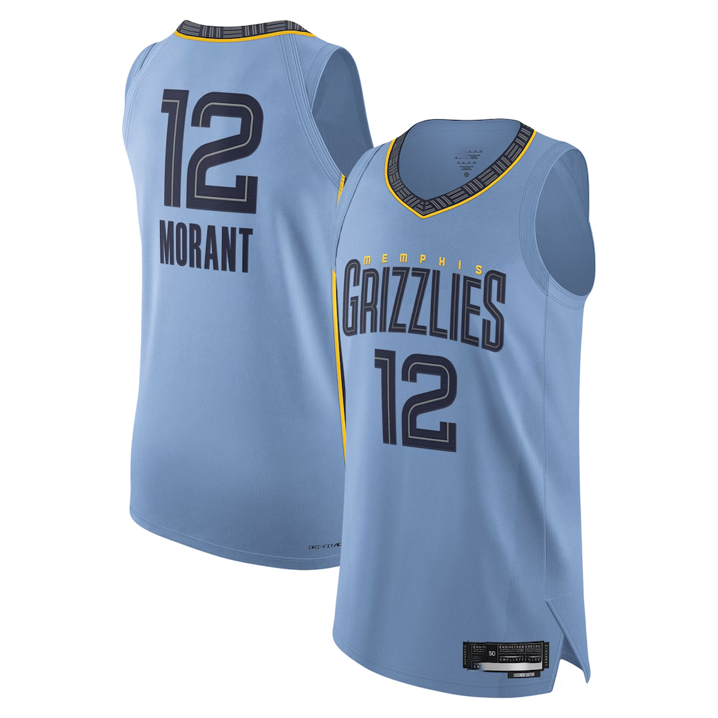 CAdoa M.Grizzlies #12 Ja Morant Light Blue Authentic Player Stitched Jerseys- Statement Edition