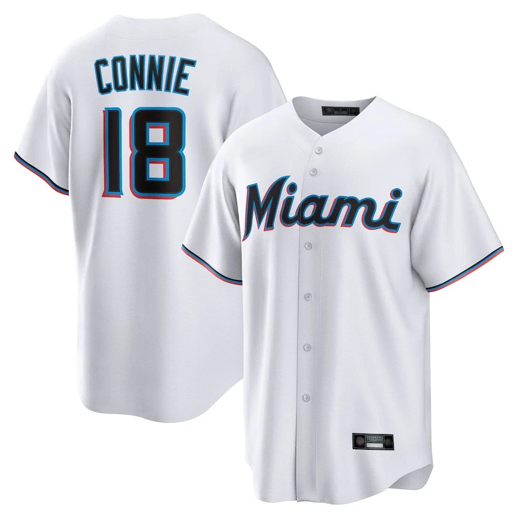 CAdoa M.Marlins #18 Griffin Conine Player White Home Game Stitched Jerseys