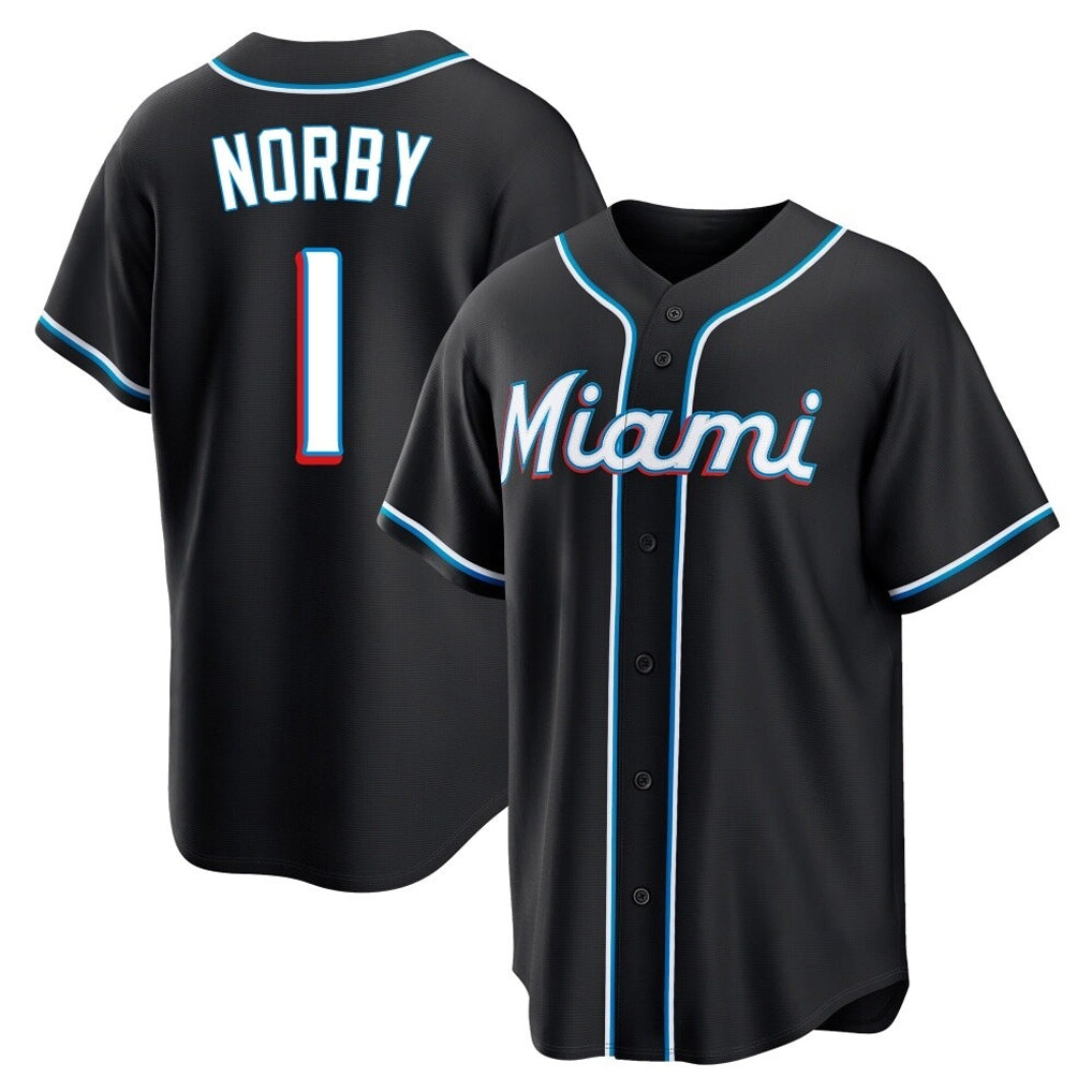 CAdoa M.Marlins #1 Connor Norby Player Black Fashion Out Home Game Stitched Jerseys