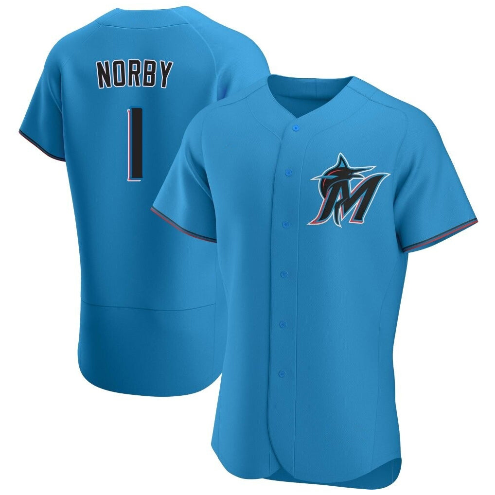 CAdoa M.Marlins #1 Connor Norby Player Blue Home Limited Elite Stitched Jerseys
