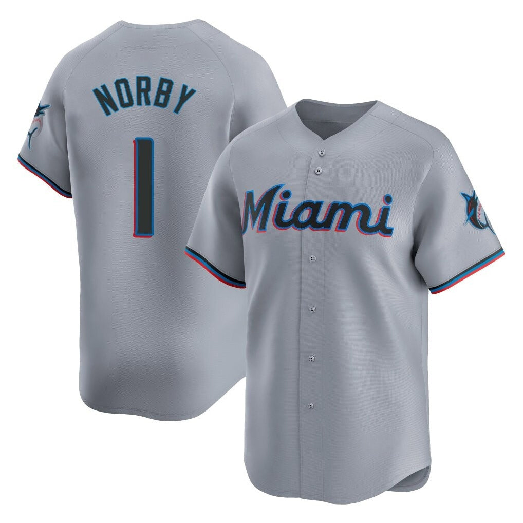 CAdoa M.Marlins #1 Connor Norby Player Gray Home Limited Stitched Jerseys