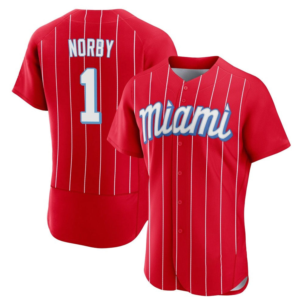 CAdoa M.Marlins #1 Connor Norby Player Red City Connect Home Limited Elite Stitched Jerseys