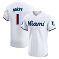 CAdoa M.Marlins #1 Connor Norby Player White Home Limited Elite Stitched Jerseys