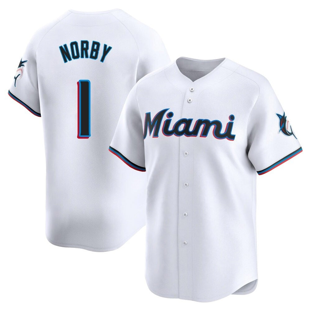 CAdoa M.Marlins #1 Connor Norby Player White Home Limited Stitched Jerseys