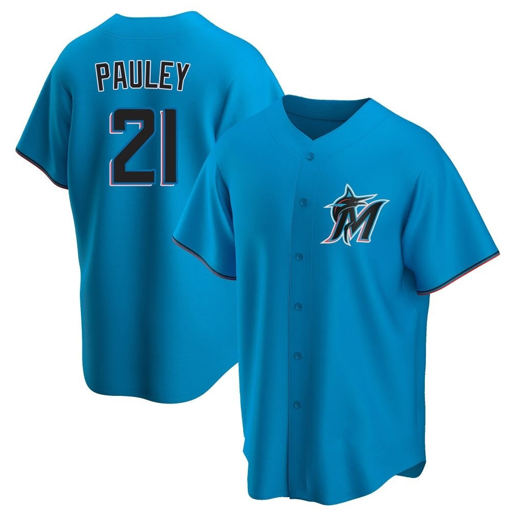 CAdoa M.Marlins #21 Graham Pauley Player Blue Home Game Stitched Jerseys