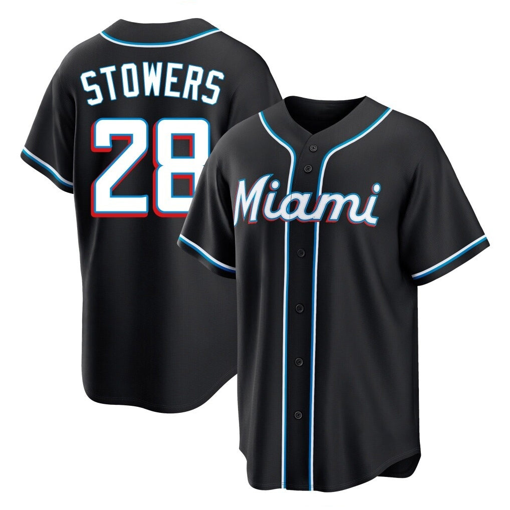 CAdoa M.Marlins #28 Kyle Stowers Player Black Fashion Out Home Game Stitched Jerseys