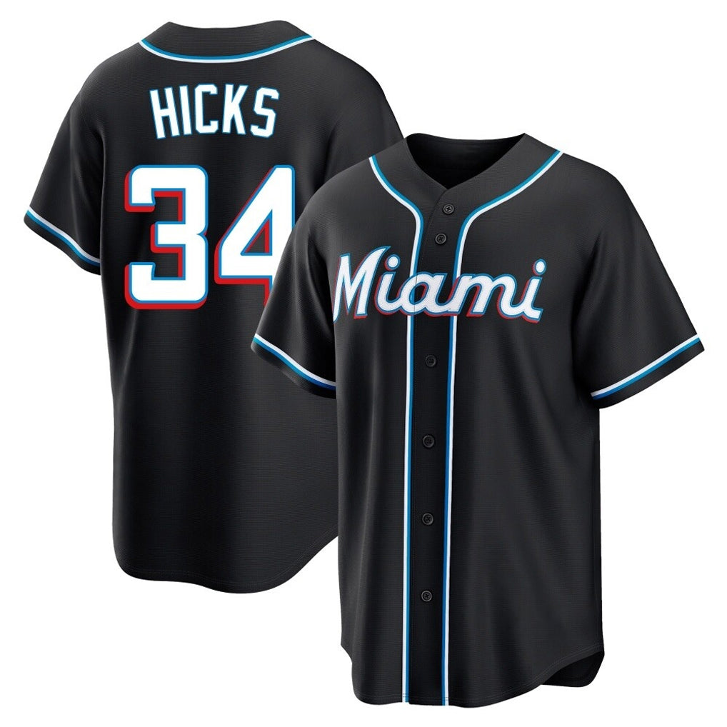 CAdoa M.Marlins #34 Liam Hicks Player Black Fashion Out Home Game Stitched Jerseys
