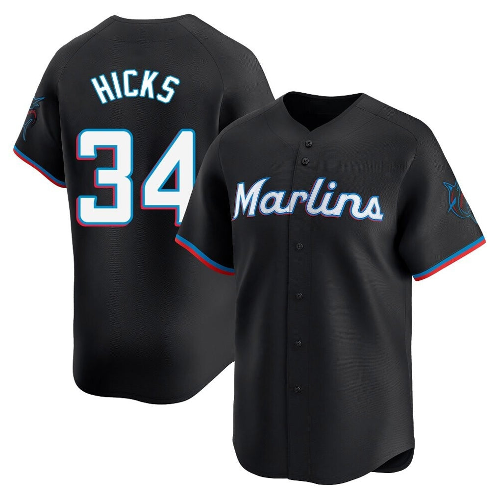 CAdoa M.Marlins #34 Liam Hicks Player Black Home Limited Stitched Jerseys