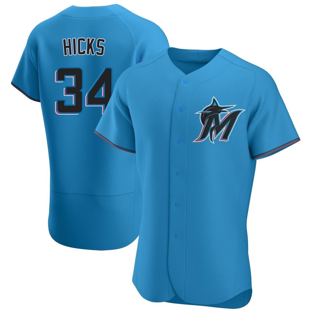 CAdoa M.Marlins #34 Liam Hicks Player Blue Home Limited Elite Stitched Jerseys
