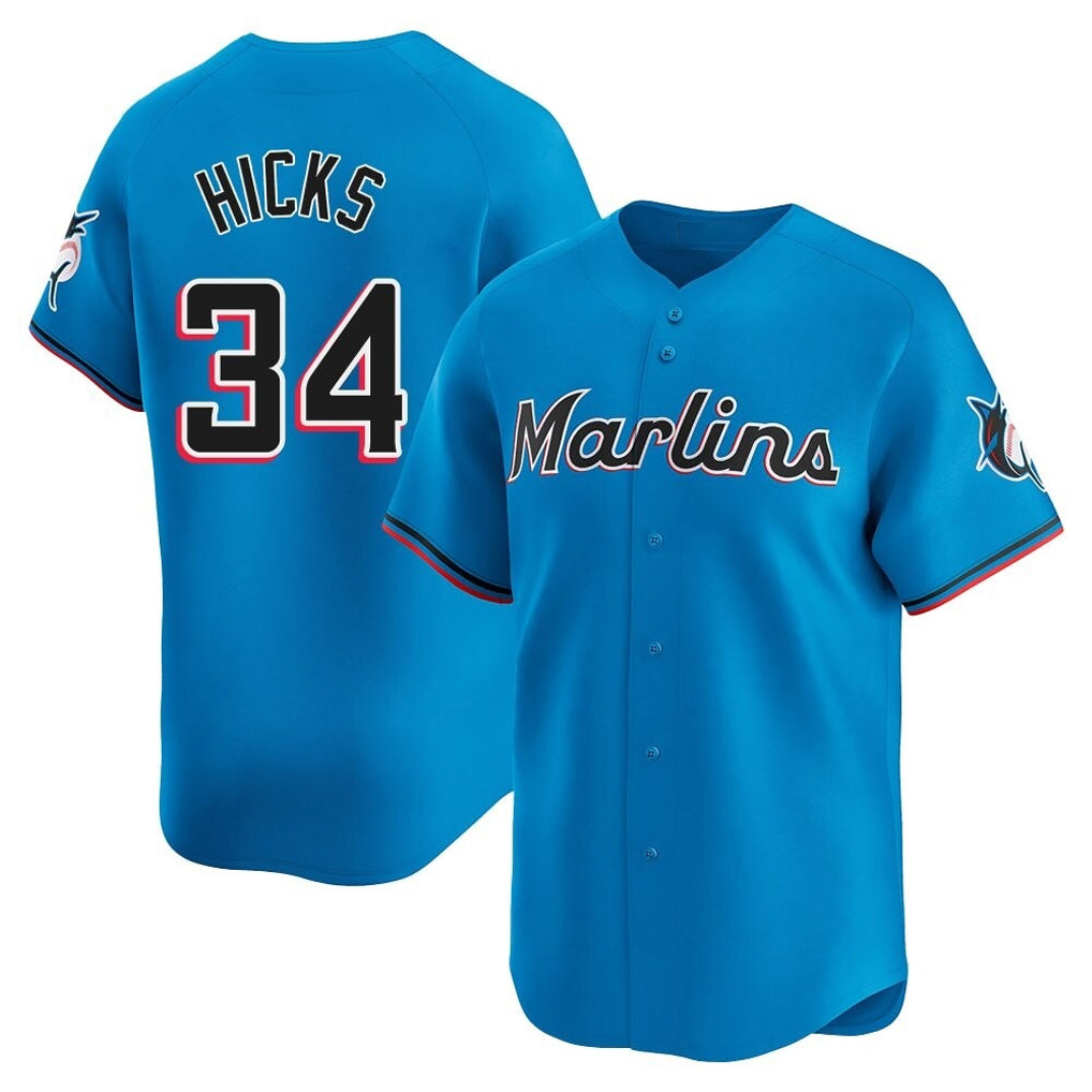 CAdoa M.Marlins #34 Liam Hicks Player Blue Home Limited Stitched Jerseys