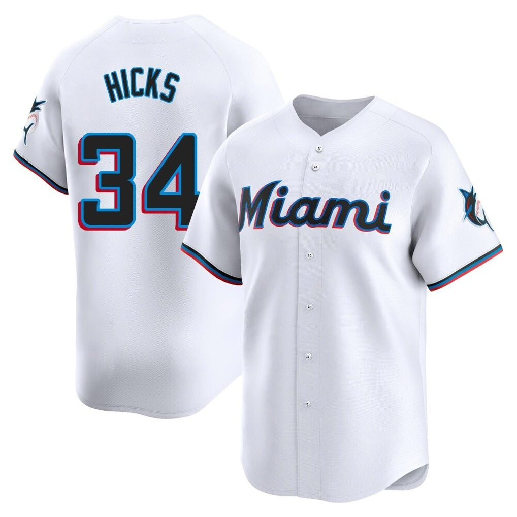 CAdoa M.Marlins #34 Liam Hicks Player White  Home Limited Stitched Jerseys