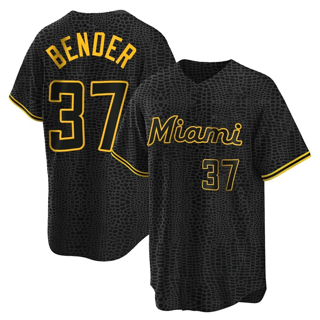CAdoa M.Marlins #37 Anthony Bender Player Black Snake Skin City Home Game Stitched Jerseys