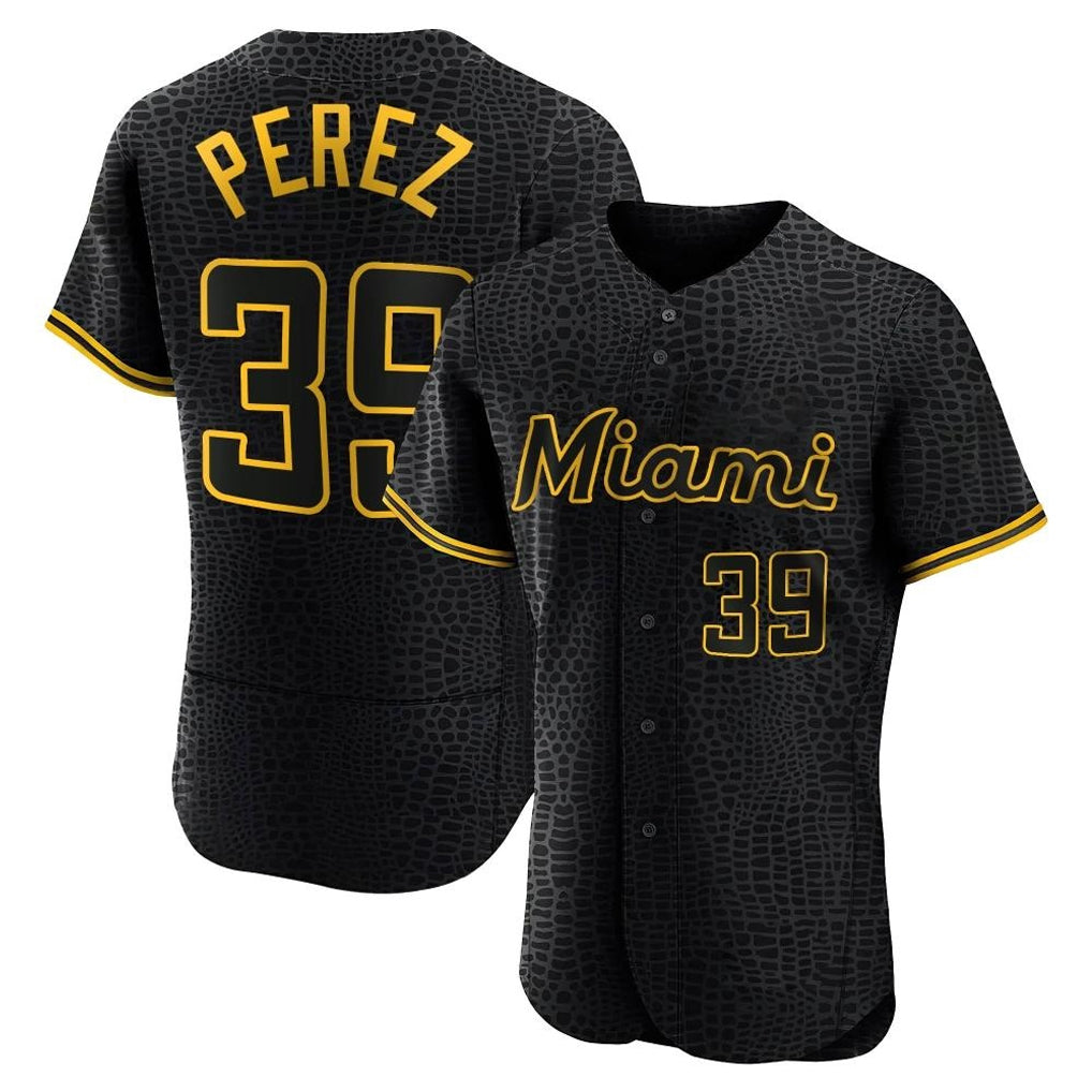 CAdoa M.Marlins #39 Eury Perez Player Black Snake Skin City Home Limited Elite Stitched Jerseys