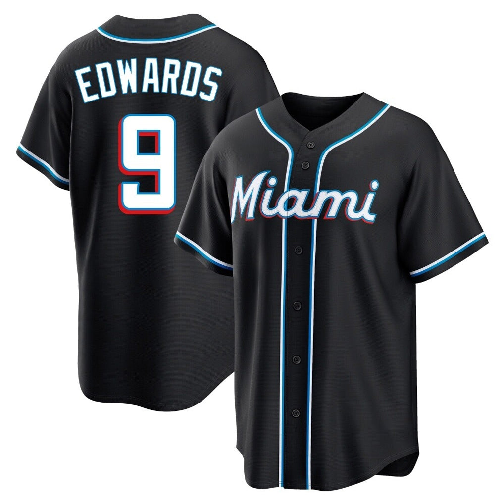 CAdoa M.Marlins #9 Xavier Edwards Player Black Fashion Out Home Game Stitched Jerseys