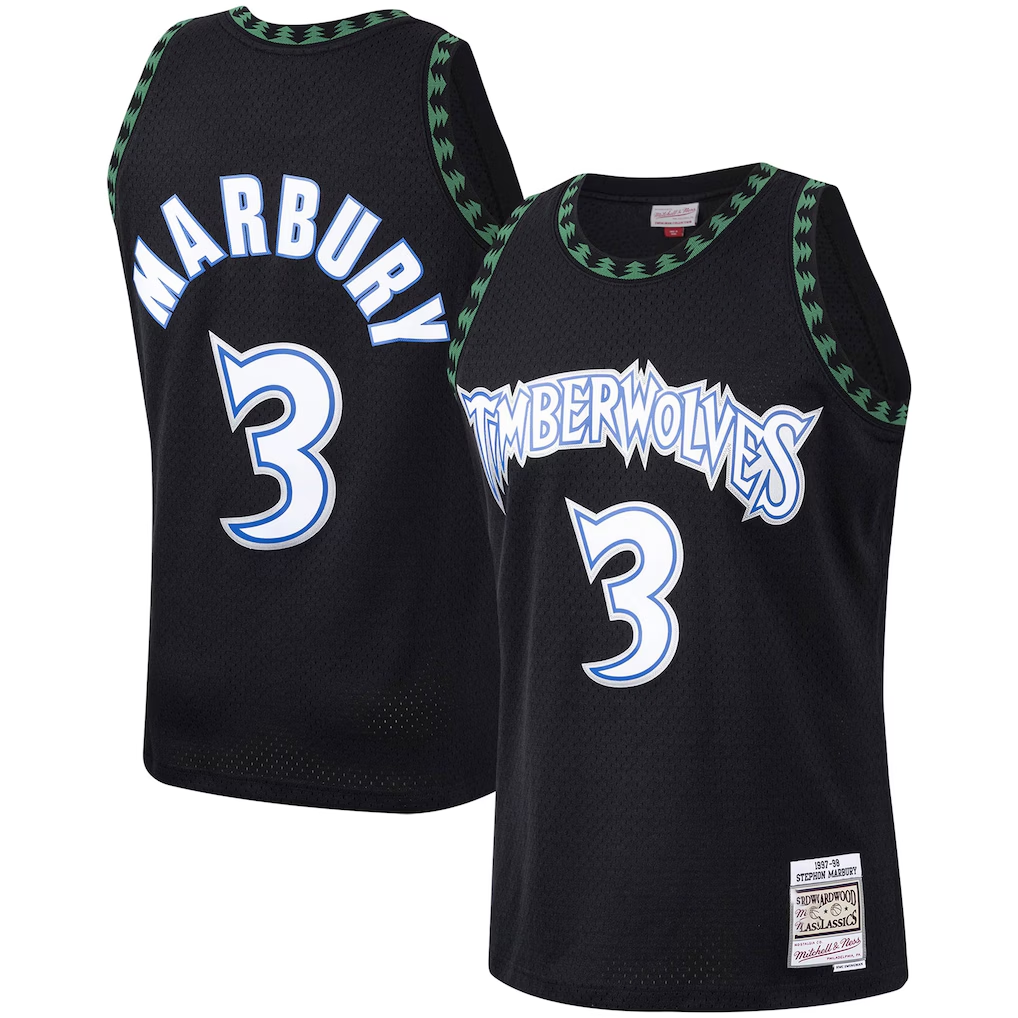 CAdoa M.Timberwolves #3 Stephon Marbury Mitchell & Ness Black 1997-1998 Hardwood Classics Swingman Stitched Jerseys