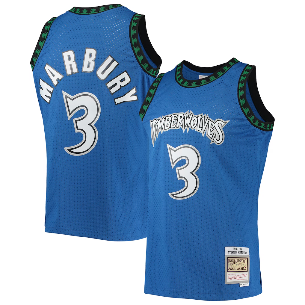 CAdoa M.Timberwolves #3 Stephon Marbury Mitchell & Ness Blue 1996-1997 Hardwood Classics Swingman Stitched Jerseys