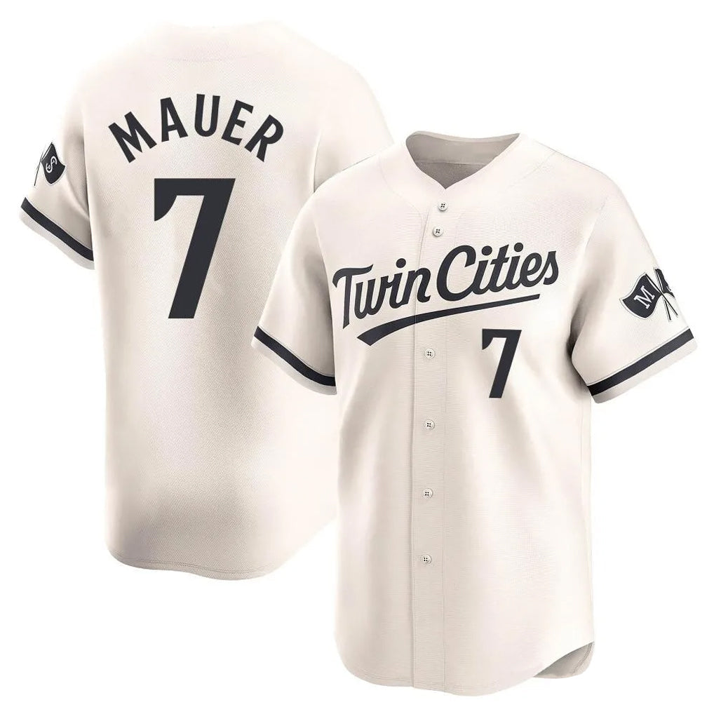CAdoa M.Twins #7 Joe Mauer Player Cream Home Limited Stitched Jerseys