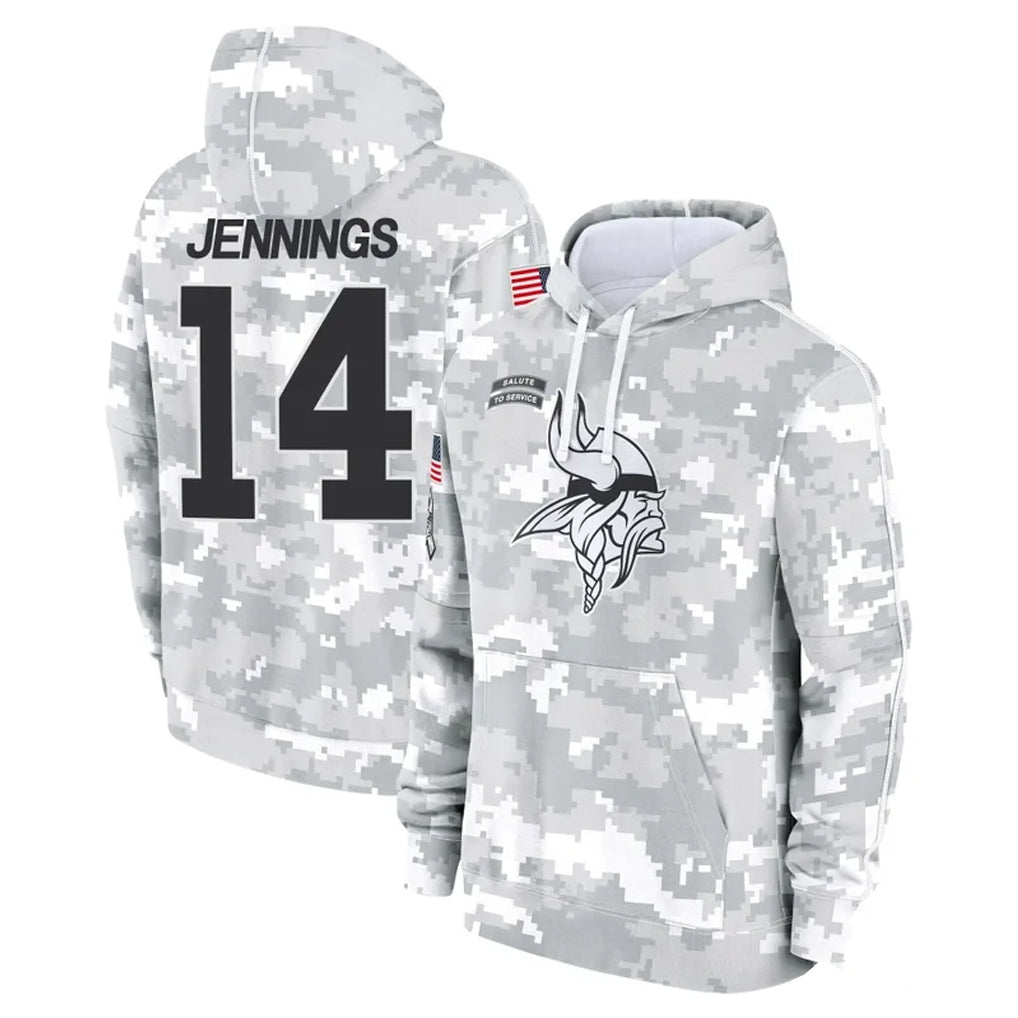CAdoa MN.Vikings #14 Jauan Jennings Player Arctic Camo Salute to Service Pullover Hoodies Limited Game Stitched Jerseys
