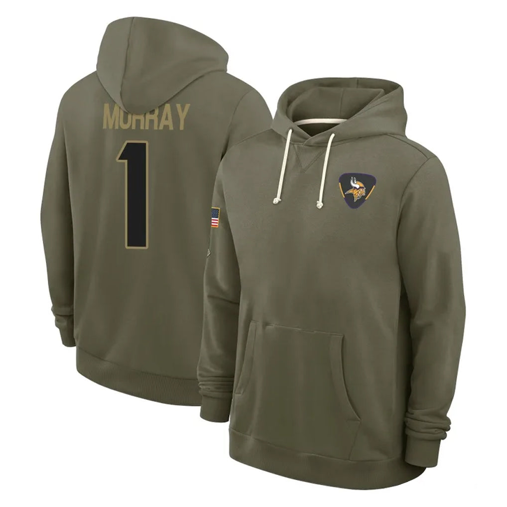 CAdoa MN.Vikings #1 Kyler Murray Player Olive Salute to Service Pullover Hoodies Limited Stitched Jerseys