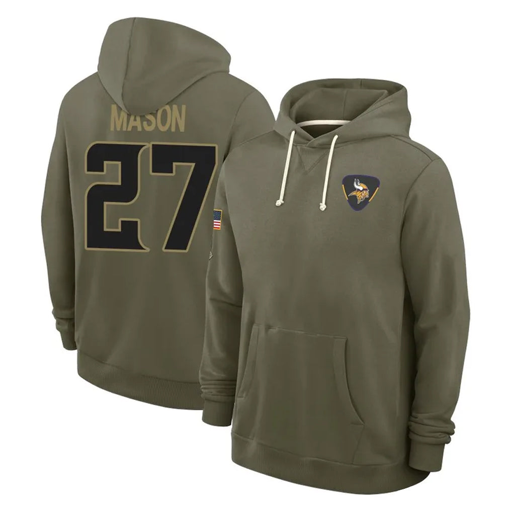 CAdoa MN.Vikings #27 Jordan Mason Player Olive Salute to Service Pullover Hoodies Limited Stitched Jerseys