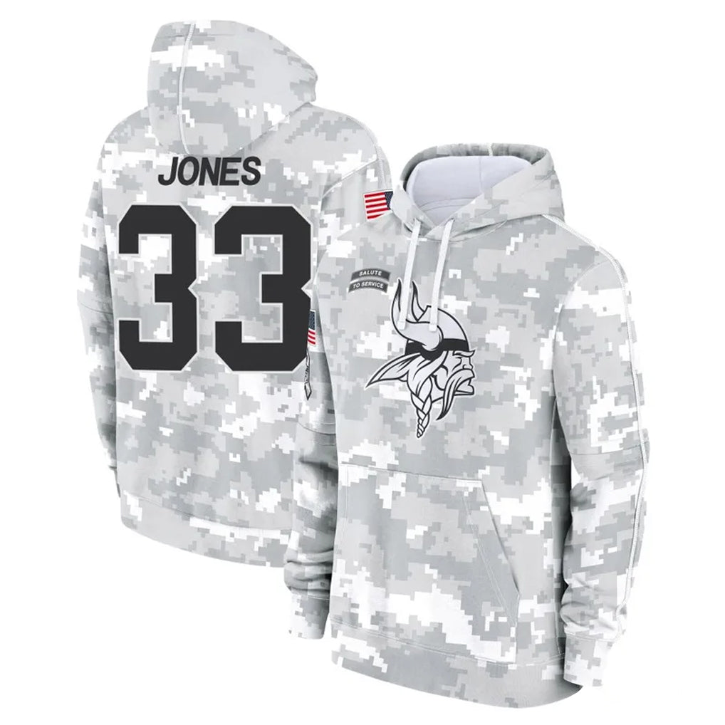 CAdoa MN.Vikings #33 Aaron Jones Sr. Player Arctic Camo Salute to Service Pullover Hoodies Limited Game Stitched Jerseys